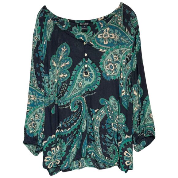 Lucky Brand Tops - Lucky Brand 3/4 Sleeve Popover Tunic Top Blue Green Paisley 3X